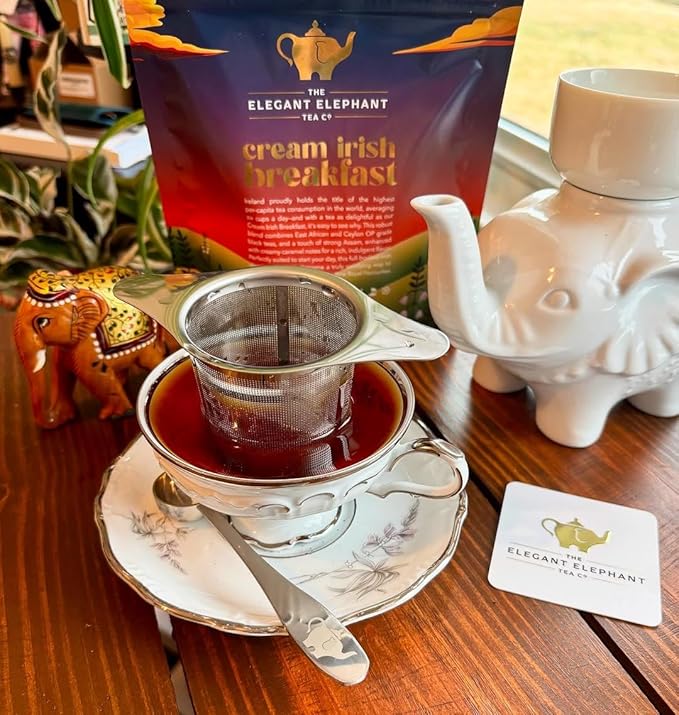 Fine Mesh Loose Tea Infuser −18/8 Stainless Steel, Large Capacity, Wide Double Handles−Fits Cups, Mugs, Small Teapots−Loose Leaf Tea Brew Basket, Steeper & Strainer −The Elegant Elephant