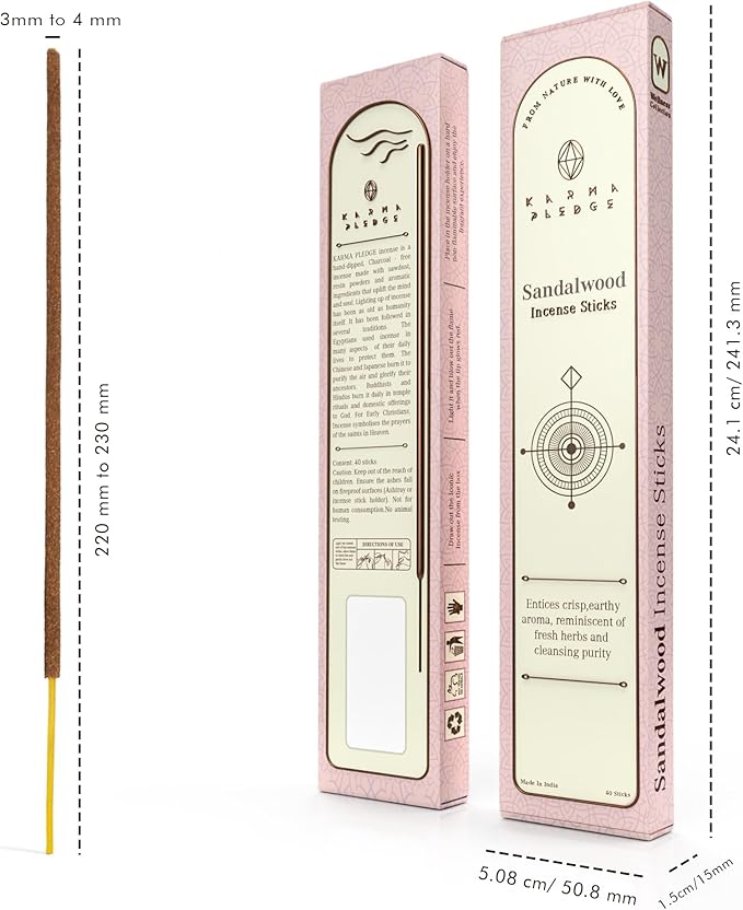 Sandalwood Incense Sticks, Organic Hand Dipped Incense, Natural Herbs & Aromatic Ingredients, Contain 40 Sticks Inside, Burn Time 45-60 Min, Spiritual Gifts for Women and Men