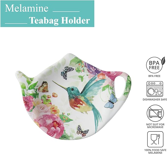 Supreme Housewares Rose Garden Tea Bag Holders, Teapot Shaped Tea Bag Coasters Spoon Rests Saucer Seasoning Dish Set, Multicolor, 4 x 3 Inch, Set of 4