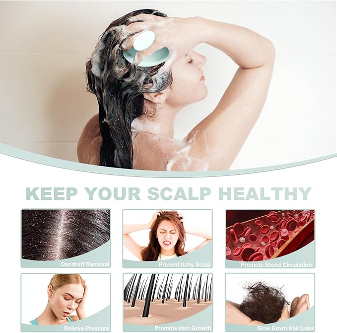 Silicone Scalp Massager, Scalp Scrubber for Hair Growth with Soft Bristles, Scalp Exfoliator Brush Dandruff Removal Shampoo Brush for Wet Dry Scalp Care (Mint Green)