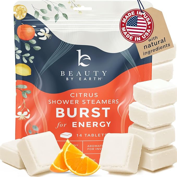 Shower Steamers Aromatherapy - USA Made with Natural Ingredients & Citrus Essential Oil, Long Lasting Shower Bombs for Energy Boost, Gift Set for Women & Men, Spa Gifts & Shower Accessories
