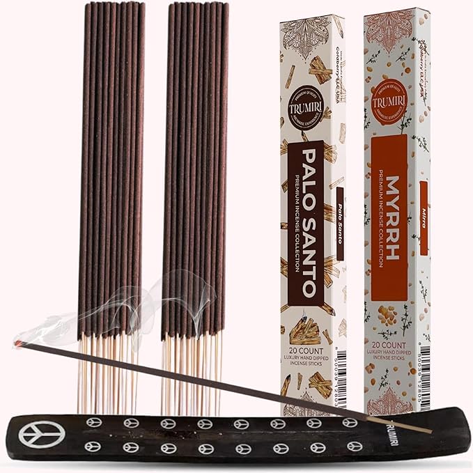 Trumiri Incense Sticks - Combo Pack of 40 Insence-Sticks - 20 Palo Santo + 20 Myrrh - Insenses - Insents - Incents - Inscense - Incence - Incienso - All Natural Incense Sticks
