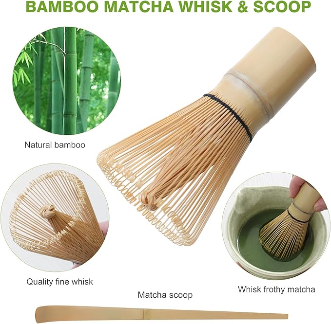 Matcha Whisk Set - Premium Complete Ceremonial Grade Matcha Set with Bamboo Whisk, Matcha Bowl with Spout, Scoop, Sifter & Holder - Authentic Japanese Tea Kit for Traditional Tea Preparation