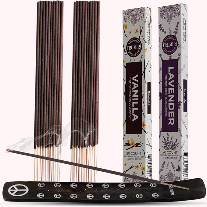 Trumiri Incense Sticks - Combo Pack of 40 Insence-Sticks - 20 Vanilla + 20 Lavender - Insenses - Insents - Incents - Inscense - Incence - Incienso - All Natural Incense Sticks