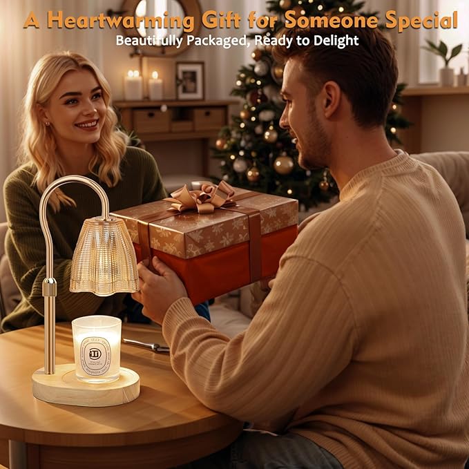 Candle Warmer Lamp with Timer & Dimmer, Candle Warmer Height Adjustable, Fits All Jar Scented Candles, Candle Lamp with 3 Bulbs, Charming Gift Box with Ribbon for Gifting(2 Pack)