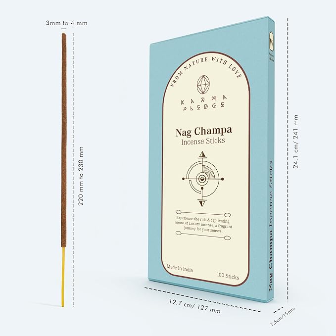 Nag Champa Incense Sticks, Organic Hand Dipped 100 Sticks with Natural Herbs & Aromatic Ingredients, Burn Time 45 to 60 Minutes, Incense for Positivity, Yoga, Meditation, Relaxation, Spiritual Gift