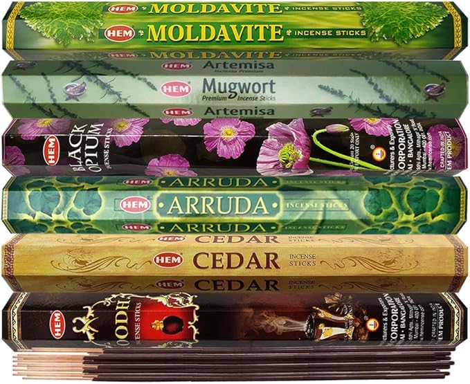 Hem Incense Sticks Variety Pack #27 and Incense Stick Holder Bundle with 6 Leafy Fragrances