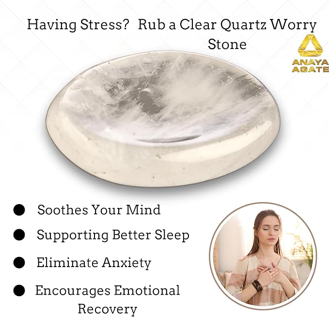 Clear Quartz Worry Stones – Crystal Thumb Worry Stone for Anguish, Stress – Relaxing and Soothing Balance Stones for Meditation, Stress Relief – Healing Stones and Crystals for Men and Women