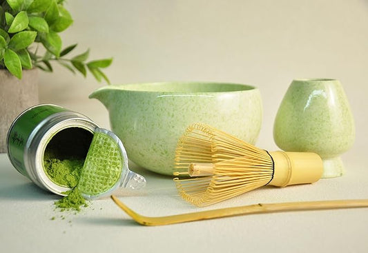 Matcha Set, Ceramic Matcha Kit Set with Matcha Bowl, Matcha Whisk Chasen and Whisk Holder, Sifter, Bamboo Scoop, Scoop Rest and Tea Towel-7 Pcs Matcha Kit for Matcha Lovers, Green