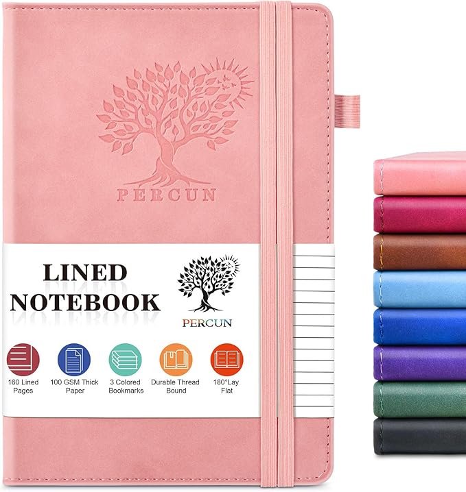 Lined Journal Notebook for Men & Women, 160 Pages College Ruled Journal for Writing, A5 Hardcover Leather Notebooks for Work, School, Business, Travel, Daily Diary 5.9" x 8.5" - Pink