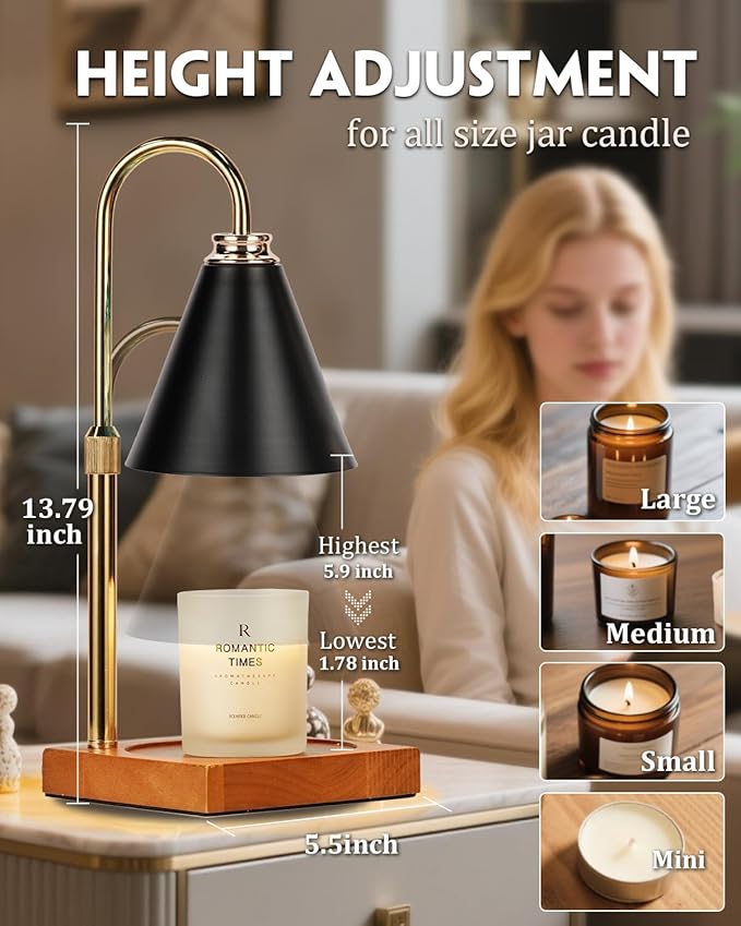 Candle Warmer Lamp with Timer Dimmable, Christmas Birthday Gifts for Women Mom, Candle Warming Lamp for Home Decor, Black Wax Melt Warmer for Jar Scented Candles with 2 Bulbs