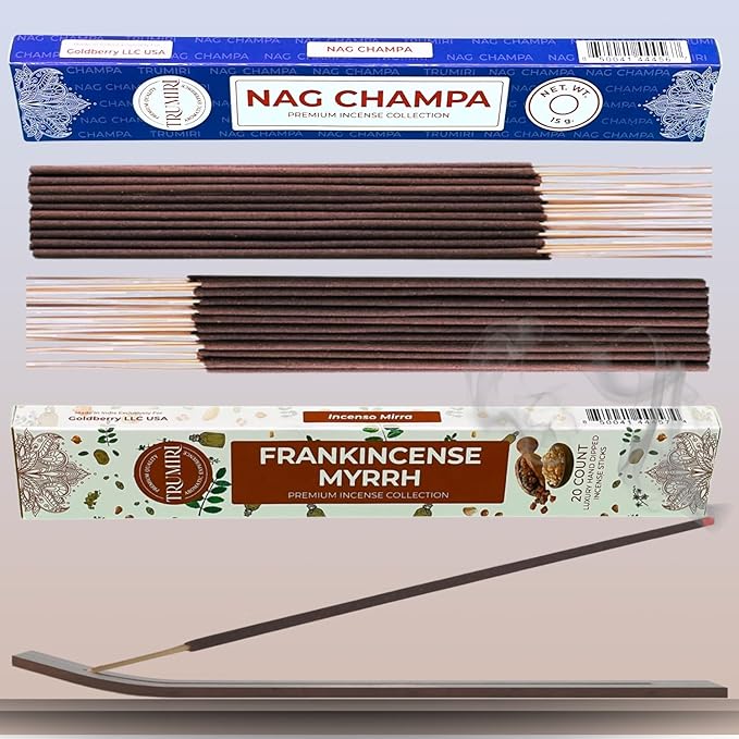 Trumiri Incense Sticks - Combo Pack of 35 Insence-Sticks - 15 Nag Champa + 20 Frankincense Myrrh - Insenses - Insents - Incents - Inscense - Incence - Incienso - All Natural Incense Sticks