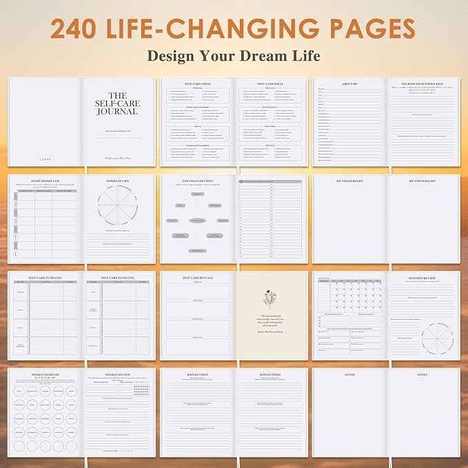 Lanpn Self Care Journal for Women, Self Love Guided Journals with Prompts, Daily Reflection Wellness & Gratitude Planner, 5 Minute Mental Health Notebook, Mood Mindfulness Log, 240 Pages