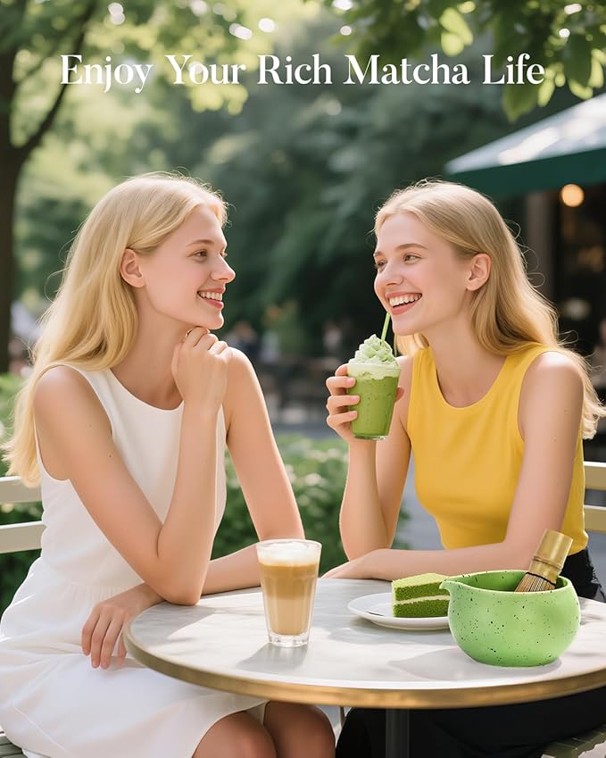 Matcha Whisk Set - 8 Piece Japanese Matcha Tea Set with Matcha Bowl with Spout, Bamboo Whisk, Scoop & Sifter | Matcha Kit for Making Smooth, Frothy Matcha at Home or as a Gift