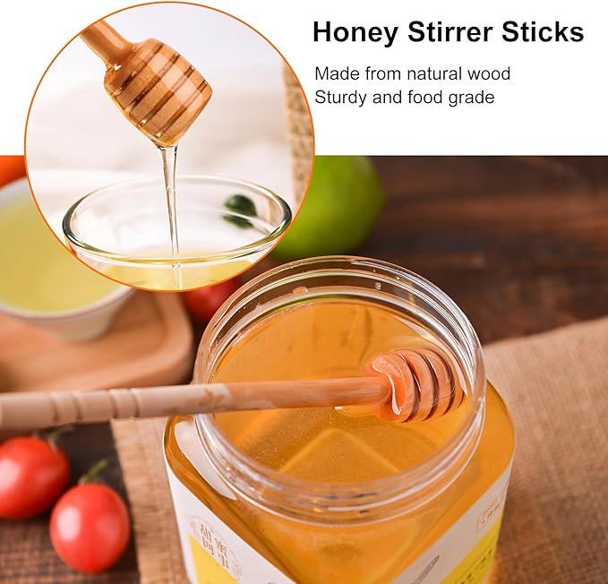 50 PCS Wooden Honey Sticks Dipper 6 Inch, Mini Honeycomb Honey Stirrer Stick For Honey Jar Dispense Drizzle Honey and Wedding Party Favors Gift