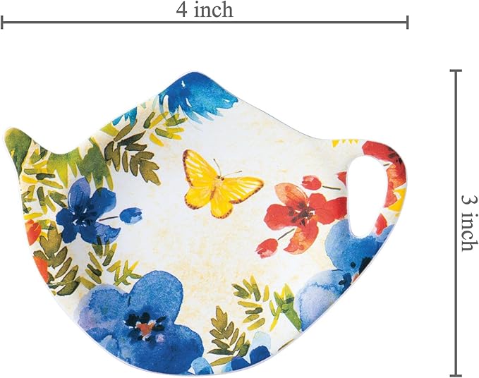 Supreme Housewares Butterfly Tea Bag Holders, Teapot Shaped Tea Bag Coasters Spoon Rests Saucer Seasoning Dish Set, Multicolor, 4 x 3 Inch, Set of 4