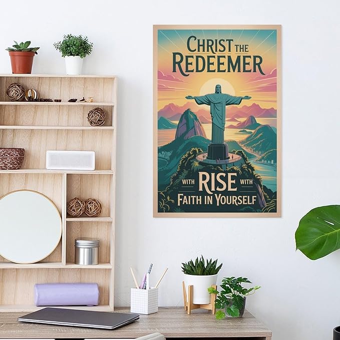 Inspirational Wall Art Christ The Redeemer Motivational Poster Rise with Faith in Yourself Décor for Office Classroom Meditation Room Print Poster Unframe-style 16x24inch(40x60cm)