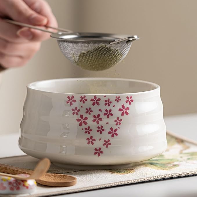 Ceramic Matcha Whisk Set, Complete Matcha Set-8PCS for Ceremonial Grade Matcha, Tea Gifts for Tea Lovers for Christmas, Birthday, Halloween (Petal)