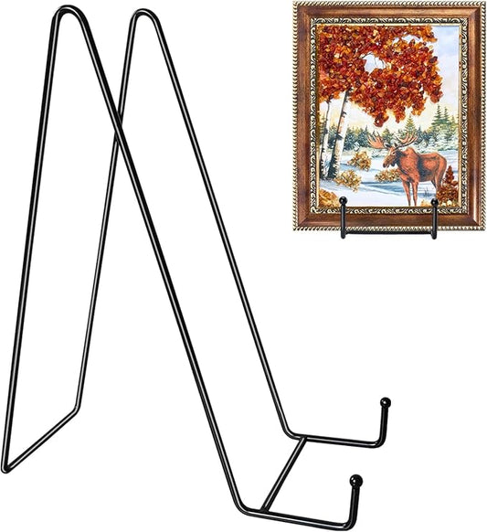 Kruodop 4 pack of 12 inch plate stands for display, black metal frame holder stands for plates, picture frames, books, small easels, decorative plates, photos, platters, and tabletop art(black)