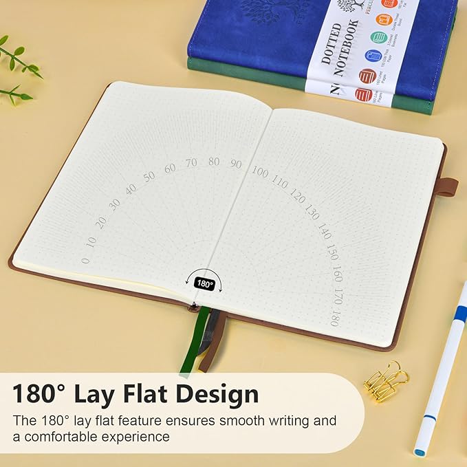 Dotted Journal Notebook for Men & Women, 160 Pages Dot Grid notebook for Note Taking, Bullet Journaling Notebook for Work, School, Travel, Writing, A5 Hardcover 5.9" x 8.5"(Brown)