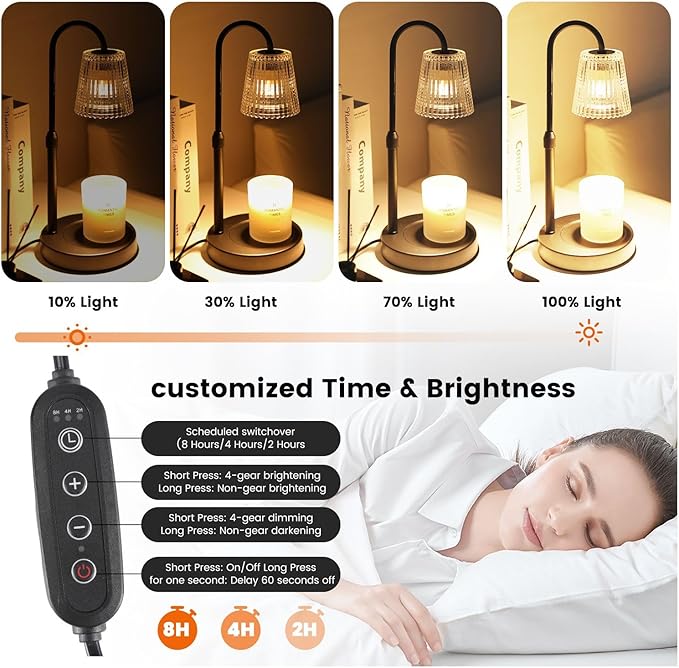 Candle Warmer Lamp,with Timer & Dimmer(3Bulbs),Candle Lamp Warmer Height Adjustable,Gifts for New Home,House Warming Gift,Birthday Gifts for Women/Daughter/Mom/Friend-Black