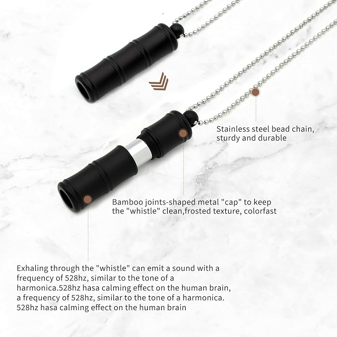 528 Hz Meditation Necklace Breathing Frequency Sound Healing Device by Adjusting The Breathing for Anxiety & Stress Relief Mindfulness (Black)