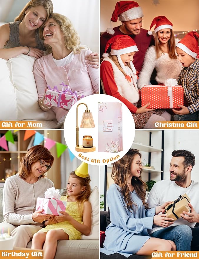 Innqoo Wood Color& Amber Candle Warmer Lamp with Timer, Dimmable Candle Warmer for Jar Candles, Height Adjustable Wax Melts Warmer, Birthday Gifts for Women Mom, House Warming Gifts New Home Decor