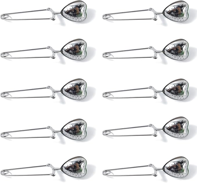 ROYHOO10PCS Stainless Steel Tea Filters Loose Leaf Tea Infuser Strainers Reusable Interval Diffuser Heart-shaped Tea Partition Spoon