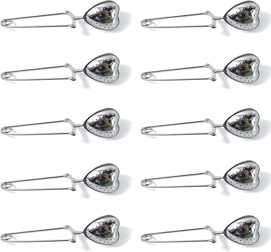 ROYHOO10PCS Stainless Steel Tea Filters Loose Leaf Tea Infuser Strainers Reusable Interval Diffuser Heart-shaped Tea Partition Spoon