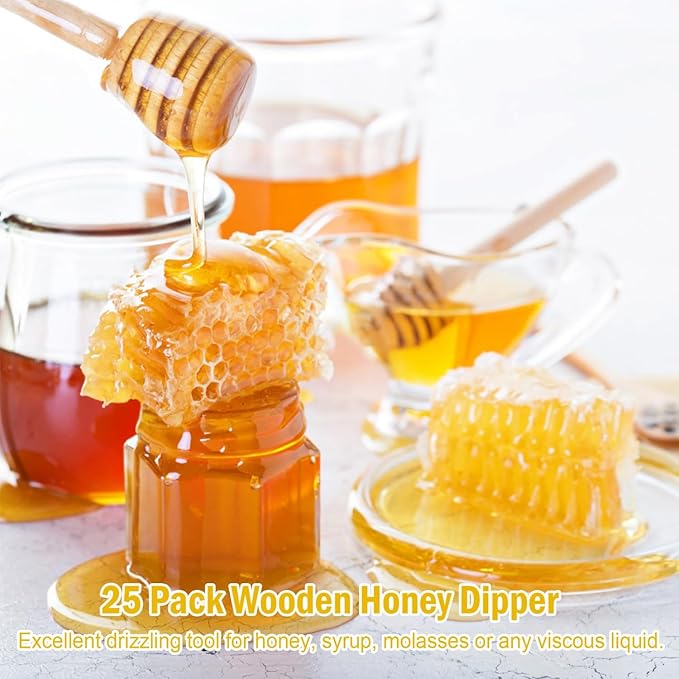 25 PCS Wooden Honey Dipper Sticks, 3 Inch Honey Sticks Mini Honeycomb Sticks, Small Mini Honey Dipper Bulk for Baby Shower Wedding Bee Themed Party Favors Gift