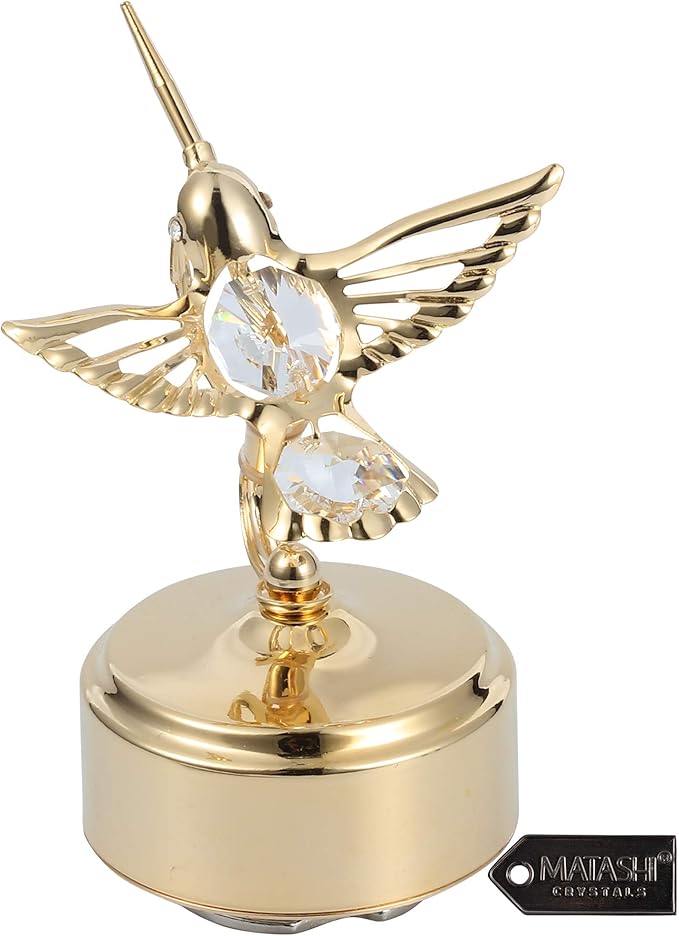 Matashi Hummingbird Music Box – 24K Gold Plated Crystal Studded Gift – Best for Mother’s Day, Holiday, Anniversary, Valentines, Birthday for Women, Girlfriend, Wife, Mom, Grandma