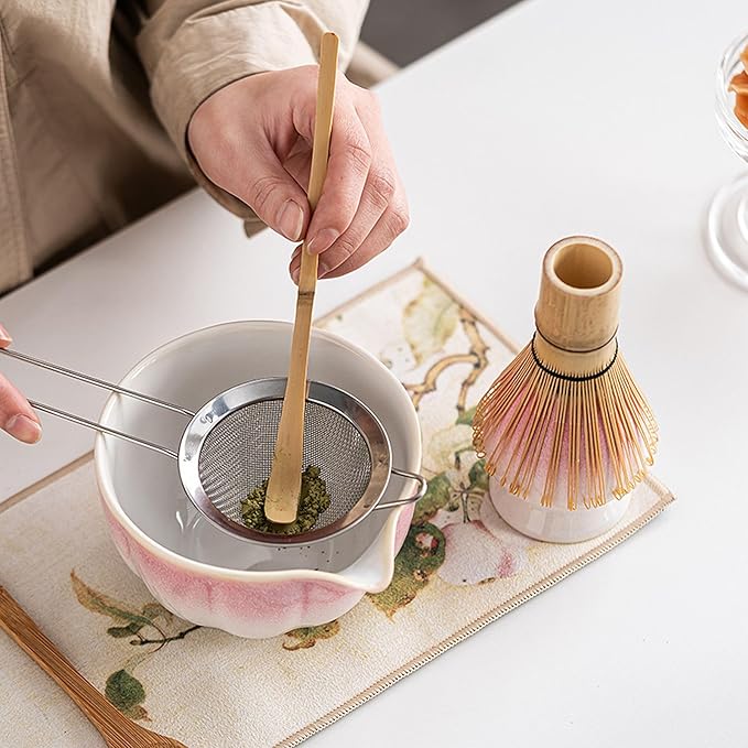 Ceramic Matcha Whisk Set, Complete Matcha Set-8PCS for Ceremonial Grade Matcha, Tea Gifts for Tea Lovers for Christmas, Birthday, Halloween (Cherry Blossom Pink)