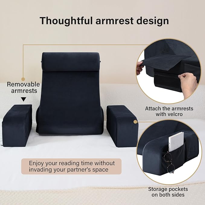 ENITYA Back Pillow for Bed Sitting up, 19" Reading Pillow for Sitting in Bed Adult, Back Support Pillow with Arms for Watching TV/Reading/Gaming/Resting, Medium(Black)