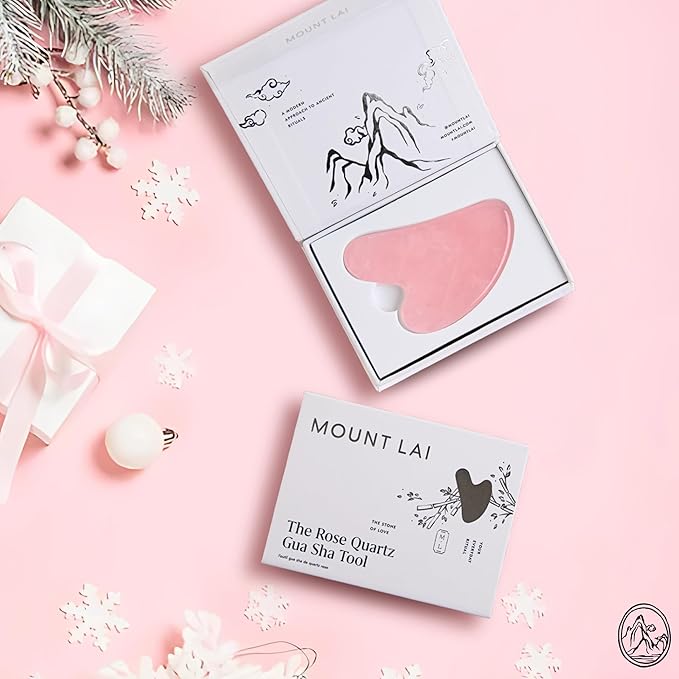 Mount Lai Rose Quartz Gua Sha Facial Tool – The Stone of Graceful Radiance – 100% Genuine Rose Quartz Stone Face Sculpting Tool for Lymphatic Drainage, Puffiness Reduction & Graceful Beauty