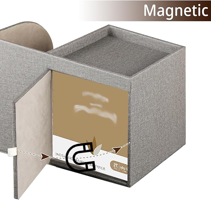 Leather Square Tissue Box Cover with Storage Tray,Cube Tissue Box Holder,Modern Facial Paper Organizer with Remote Control Holder for Bathroom,Vanity Countertop,End Table NightStand Home Office.Grey