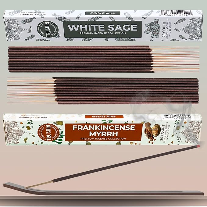 TRUMIRI Trumiri Incense Sticks - Combo Pack of 40 Insence-Sticks - 20 White Sage + 20 Frankincense Myrrh - Insenses - Insents - Incents - Inscense - Incence - Incienso - All Natural Incense Sticks
