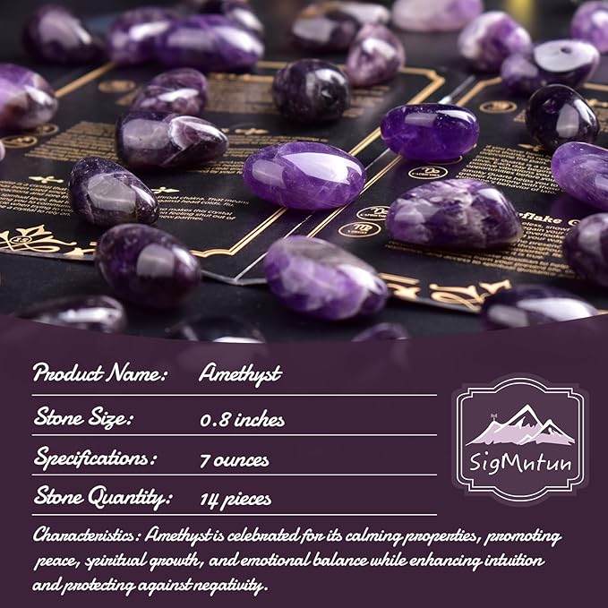 Polished Stone Set Amethyst Crystals, 0.8" Handpicked Tumbled Gemstones Rocks, Pebbles for Reiki, Chakra, Healing, Home Decor
