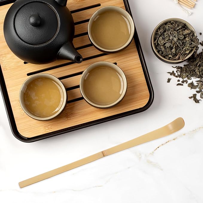 Matcha Scoop Bamboo, 19cm/7.4in Japanese Chashaku Hooked Green Tea Scoops Natural Bamboo Tea Scoop Ceremony Accessories for Coffee, Teas and Espresso