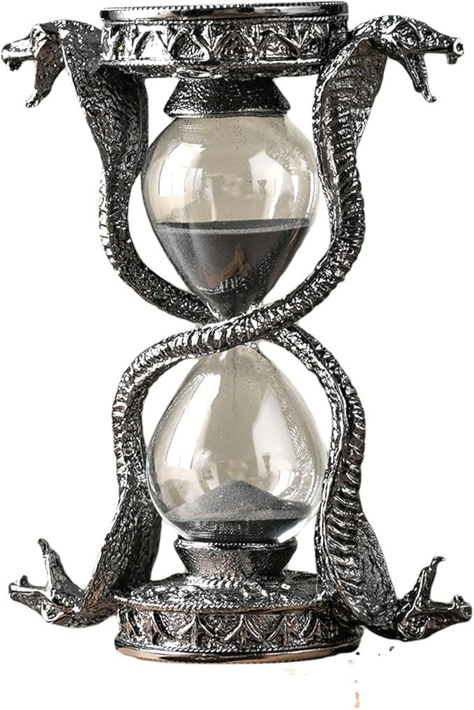 Mythical Fantasy Snake Sandglass Sand Timer, Gothic Decorative Statue - Unique Vintage Classic Hourglass Timer, Desk Home Decor Gift, 6-inch, Single 15 Minutes (Black Snake)