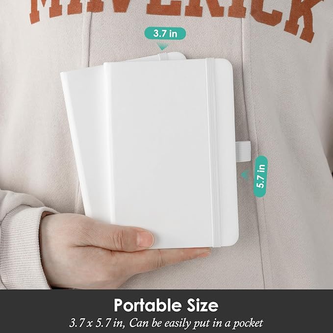Small Notebook Pocket Size Journal 3.7" x 5.7" (3 Pack), A6 Mini Notepad with Pen, Small Leather Note Book, 100gsm Lined paper, 408 Pages, White