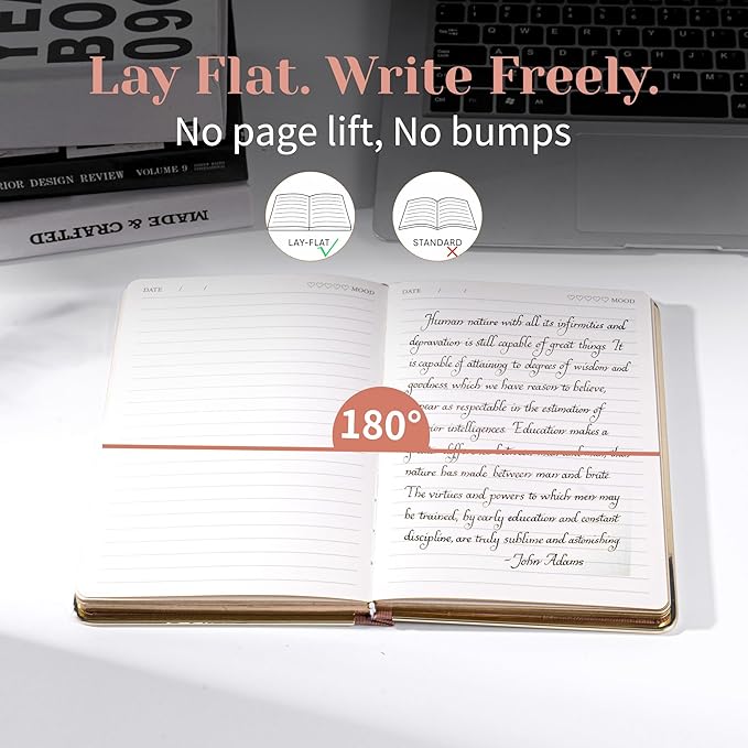 CAGIE Elegant Gold-Edged Journal for Women – Aesthetic Vegan Leather A5 Notebook, 256 Pages 100GSM Thick Paper Hardcover Diary, Gift Journals for Writing