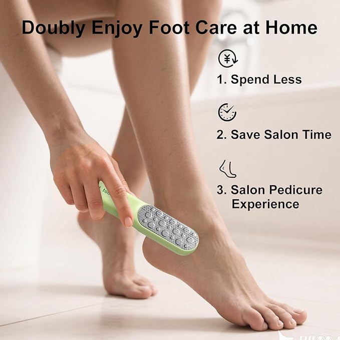 Double-Sided Stainless Steel Foot File, Foot Callus Remover & Foot Scrubber, Professional Pedicure Tool for Dry & Wet Feet, Safe Hard Skin Remover for Sensitive Feet, Green (Ergonomic Grip)