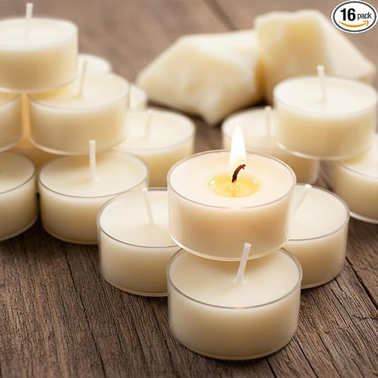 Natural Beeswax Tealight Candles White, 16 Packs, Pure Beeswax Tea Candles in Clear Cup, Organic Ivory Small Tea Light Candles with 4 Hours Clean Burn Time, Soy, Paraffin, & Fragrance Free