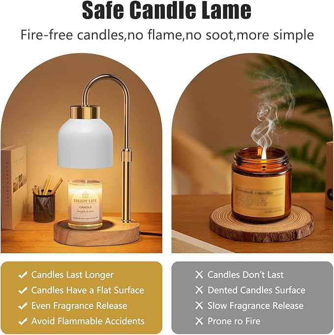 Candle Warmer Lamp with Dimmer Adjustable Height, 2/4/8H Timer,Vintage Home Decor for Scented Jar