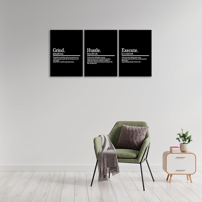 KAWAHONE Framed Motivational Entrepreneur Poster, Grind Hustle Execution Inspirational Wall Art Featuring Success and Positive Quotes of Bedroom Decor and Motivational Poster for Home Living Room