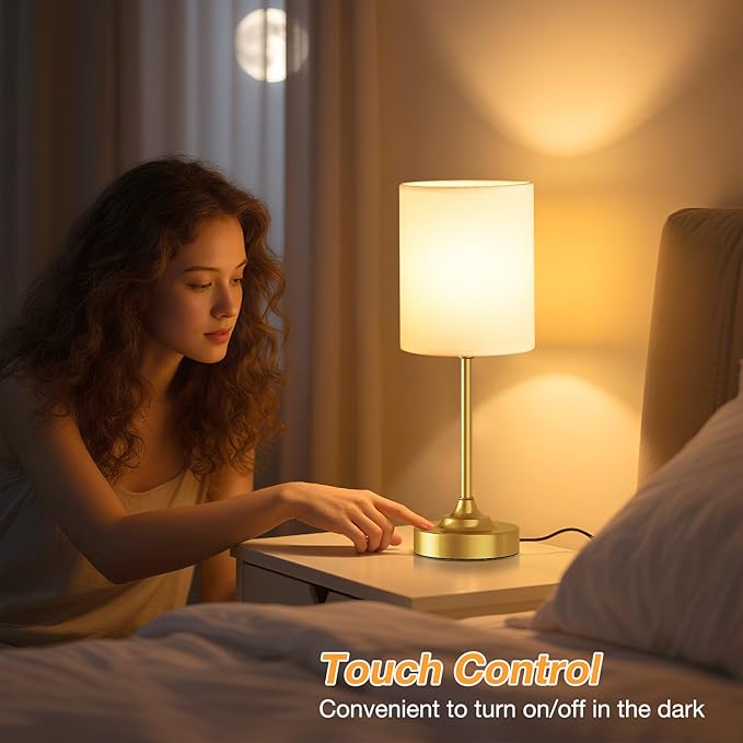 Touch Bedside Table Lamps for Bedroom - 3 Way Dimmable Gold Nightstand Lamp, Small Desk Lamp for Office, Living Room, Dorm Room, Reading