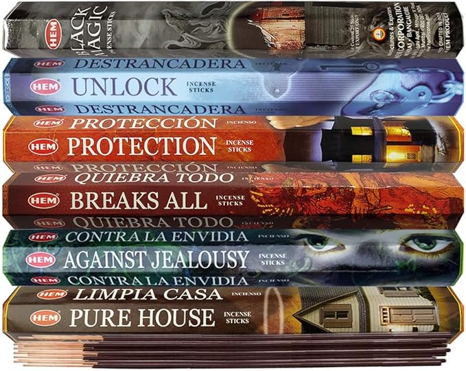 Hem Incense Sticks Variety Pack #21 and Incense Stick Holder Bundle with 6 Witchcraft Themed Fragrances