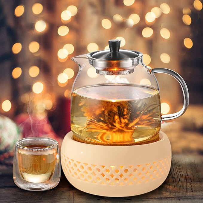 Teapot Warmer, Ceramic Teapot Heater with Cork Cushion Coffee Tea Warmer for Glass, Stainless Steel, Ceramic Teapot and Other Heatproof Dish Warming Use