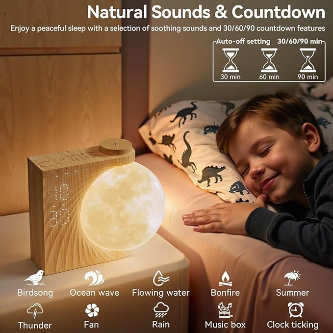 Sunrise Alarm Clocks for Heavy Sleepers,Night Lamp Clocks for Bedrooms with Moon Light,10 Light Effects,30/60/90 Timer,10 Sleep Nature Sounds,15 Ringtones,12 Volume Control with Snooze Function