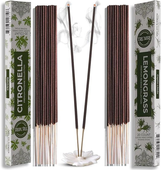 Trumiri Incense Sticks - Combo Pack of 40 Insence-Sticks - 20 Citronella + 20 Lemongrass - Insenses - Insents - Incents - Inscense - Incence - Incienso - All Natural Incense Sticks